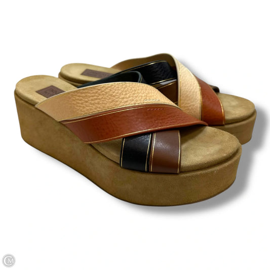 Sandals Heels Wedge By PEDRO GARCIA In Brown & Cream, Size: 6.5