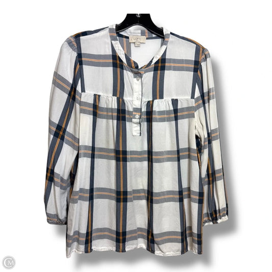Top Long Sleeve By Loft In Plaid Pattern, Size: L
