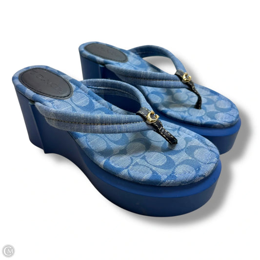 Franki Flip Flop platform Sandals Designer By Coach In Blue, Size: 6