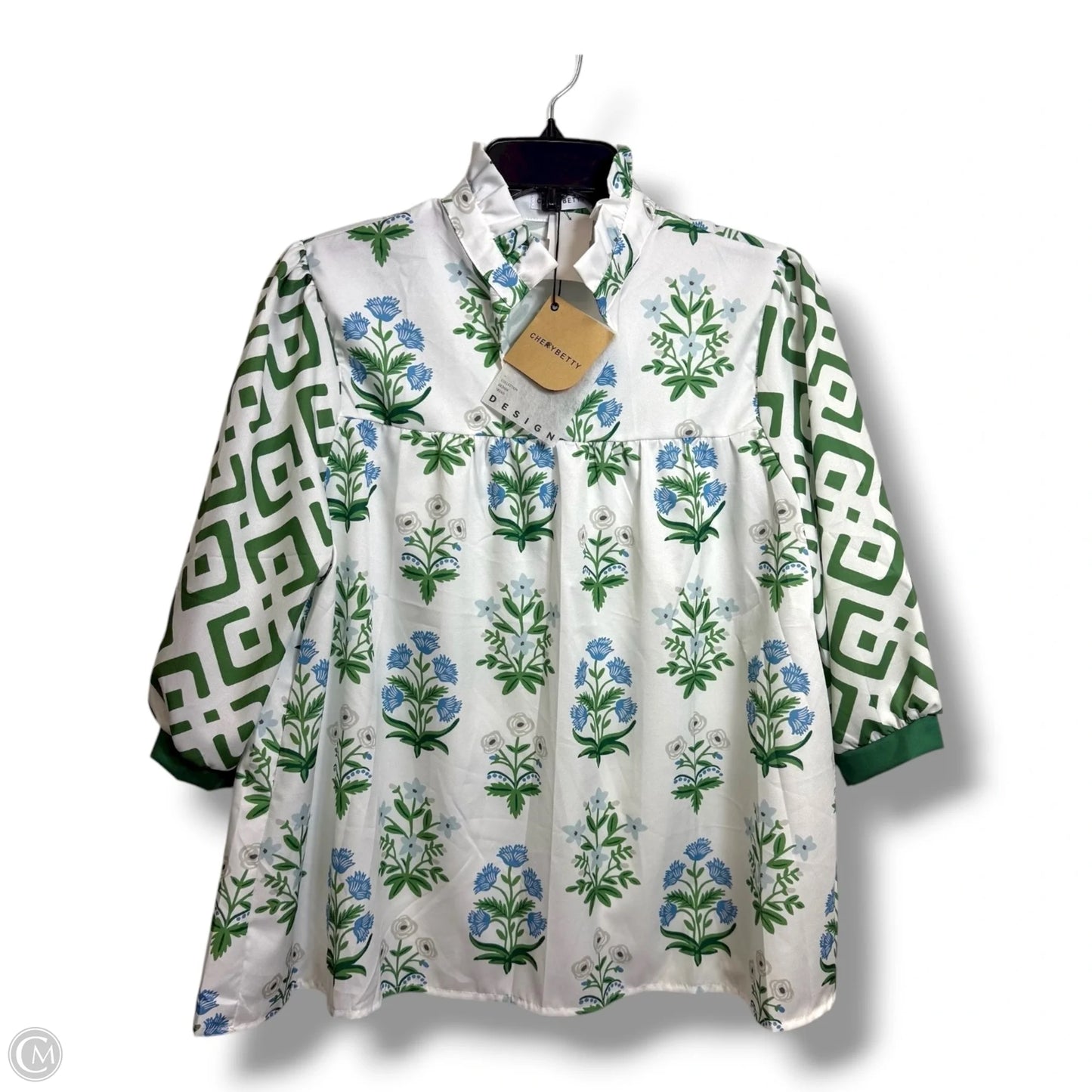 Top Short Sleeve By Clothes Mentor In Green & White, Size: L