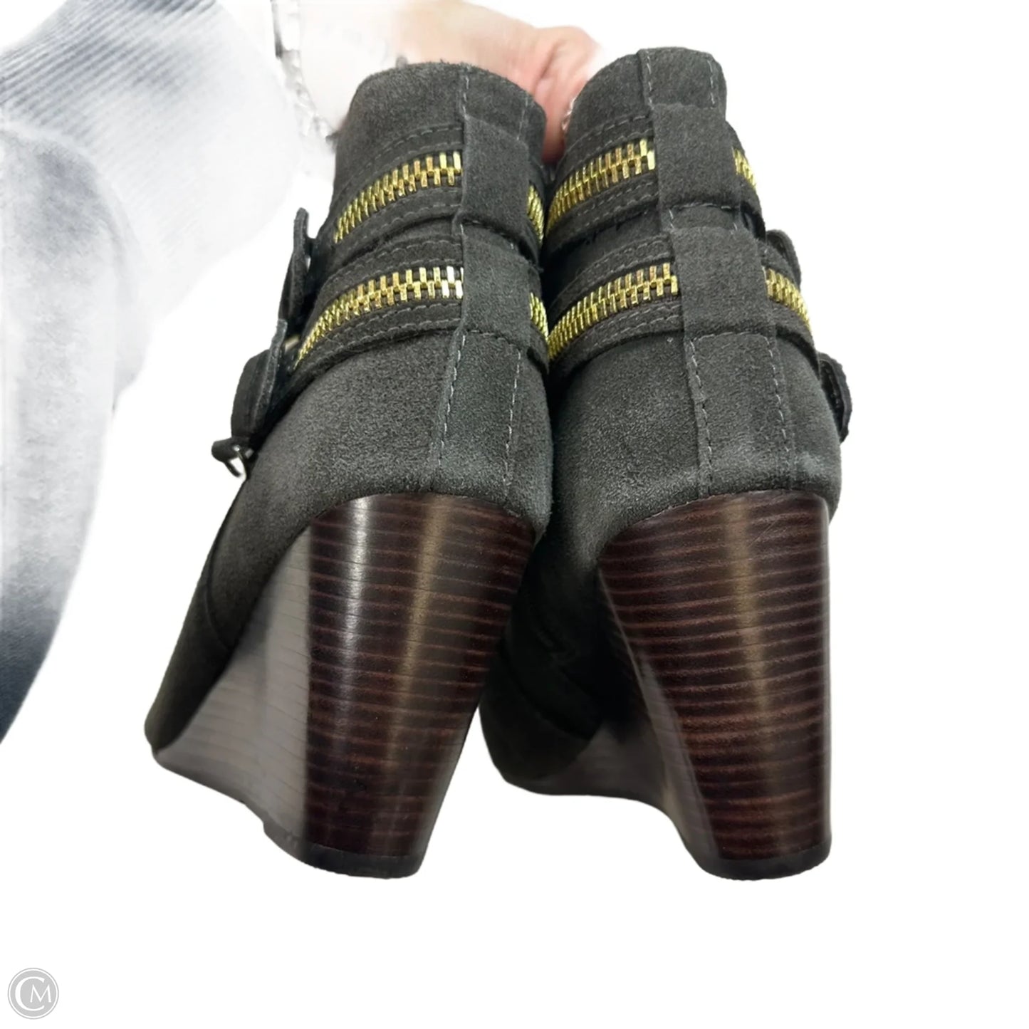 Boots Ankle Heels By Dv In Grey, Size: 9.5