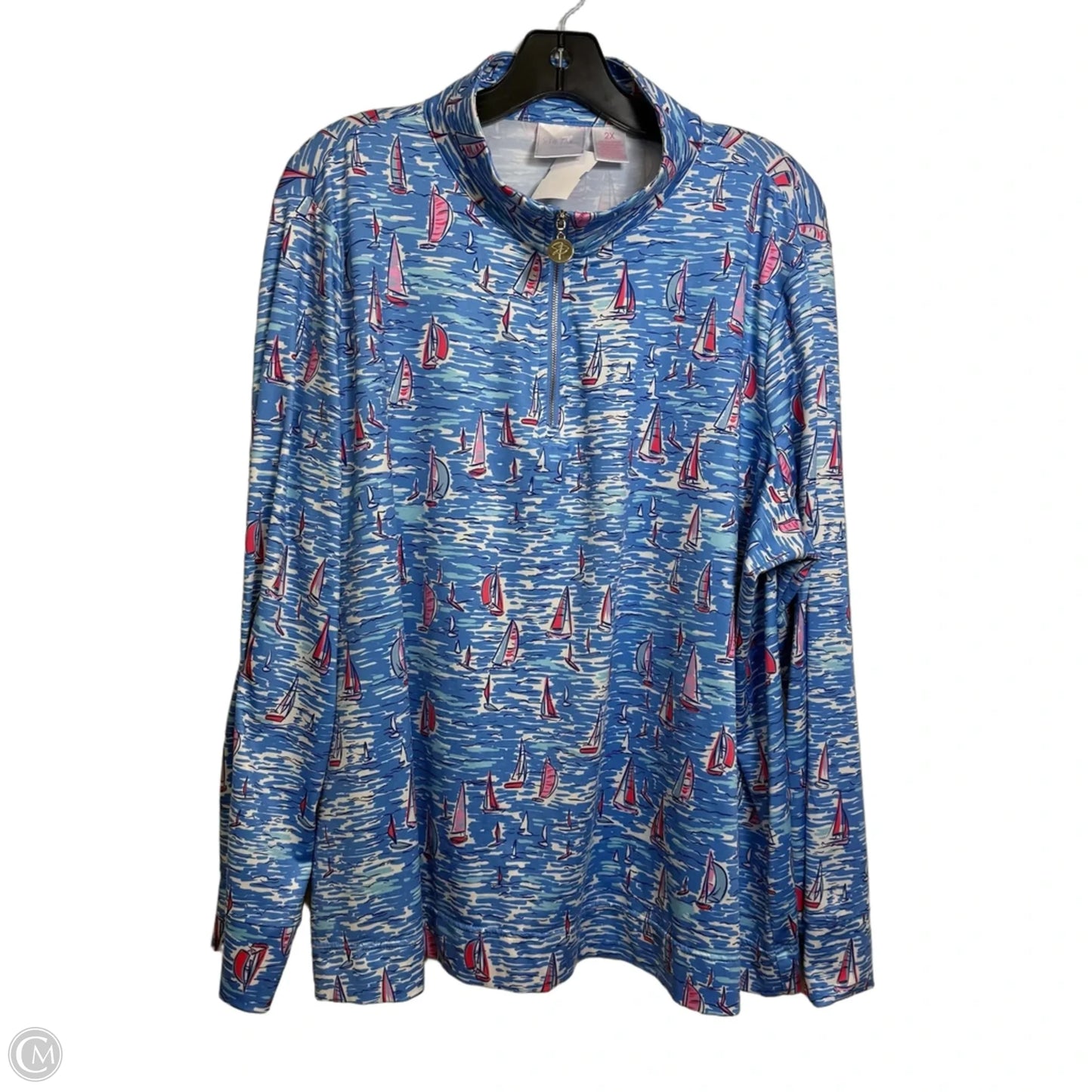Athletic Top Long Sleeve Collar By Stella Parker In Nautical Print, Size: 2x