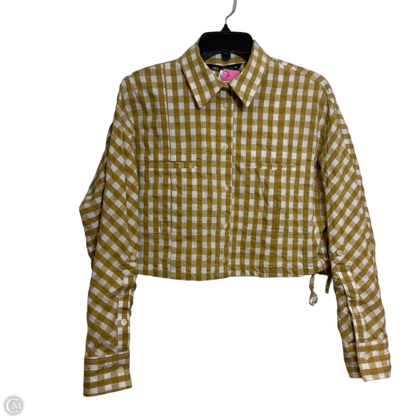 Top Long Sleeve By Zara Basic In Checkered Pattern, Size: M