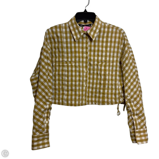 Top Long Sleeve By Zara Basic In Checkered Pattern, Size: M