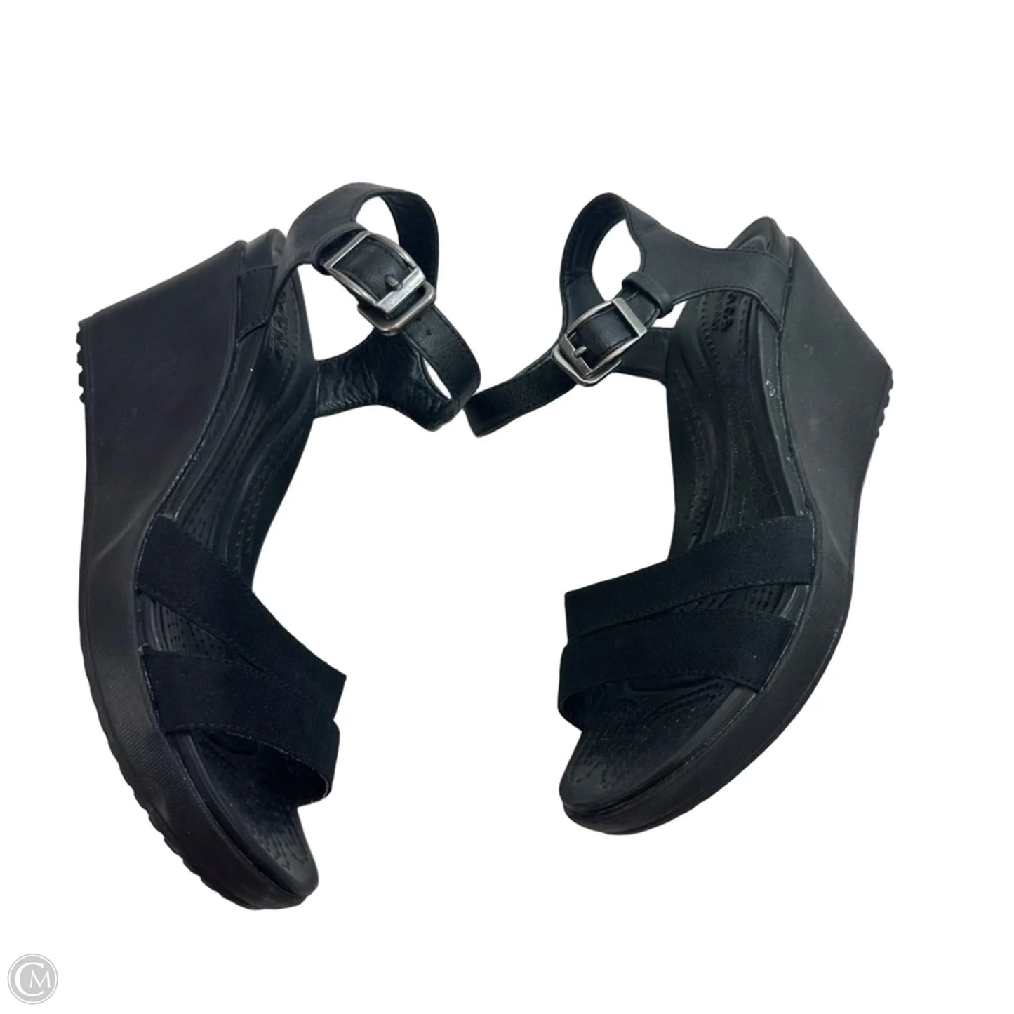 Sandals Heels Wedge By Crocs In Black, Size: 7