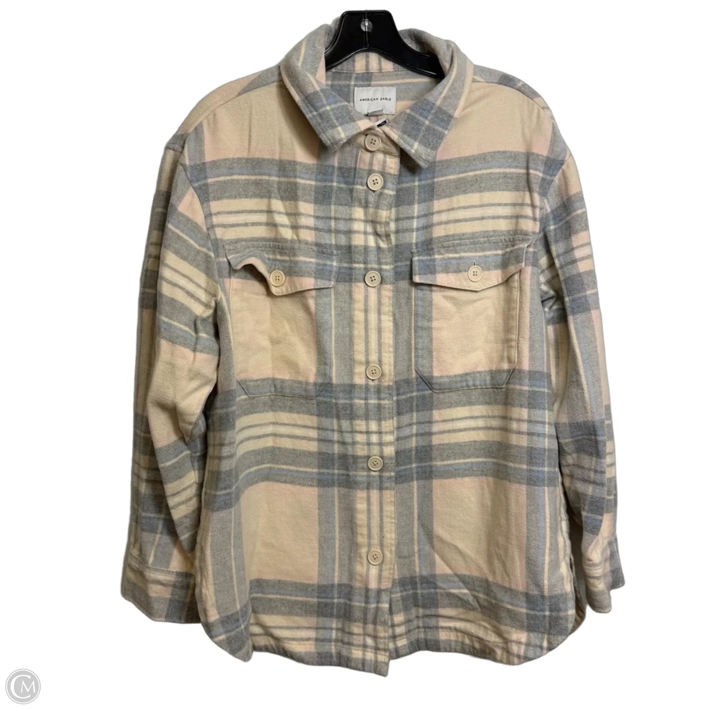 Jacket Shirt By American Eagle In Plaid Pattern, Size: M