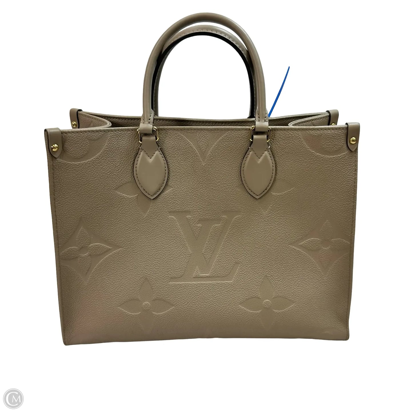 OnTheGo MM tote bag Tourterelle (turtledove) beige Monogram Empreinte leather Handbag Luxury Designer By Louis Vuitton, Size: Medium