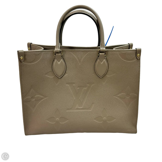 OnTheGo MM tote bag Tourterelle (turtledove) beige Monogram Empreinte leather Handbag Luxury Designer By Louis Vuitton, Size: Medium