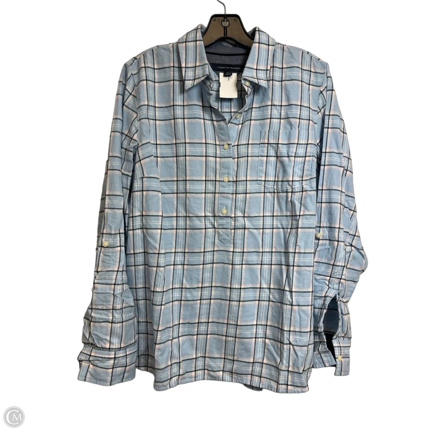 Top Long Sleeve By Tommy Hilfiger In Plaid Pattern, Size: L