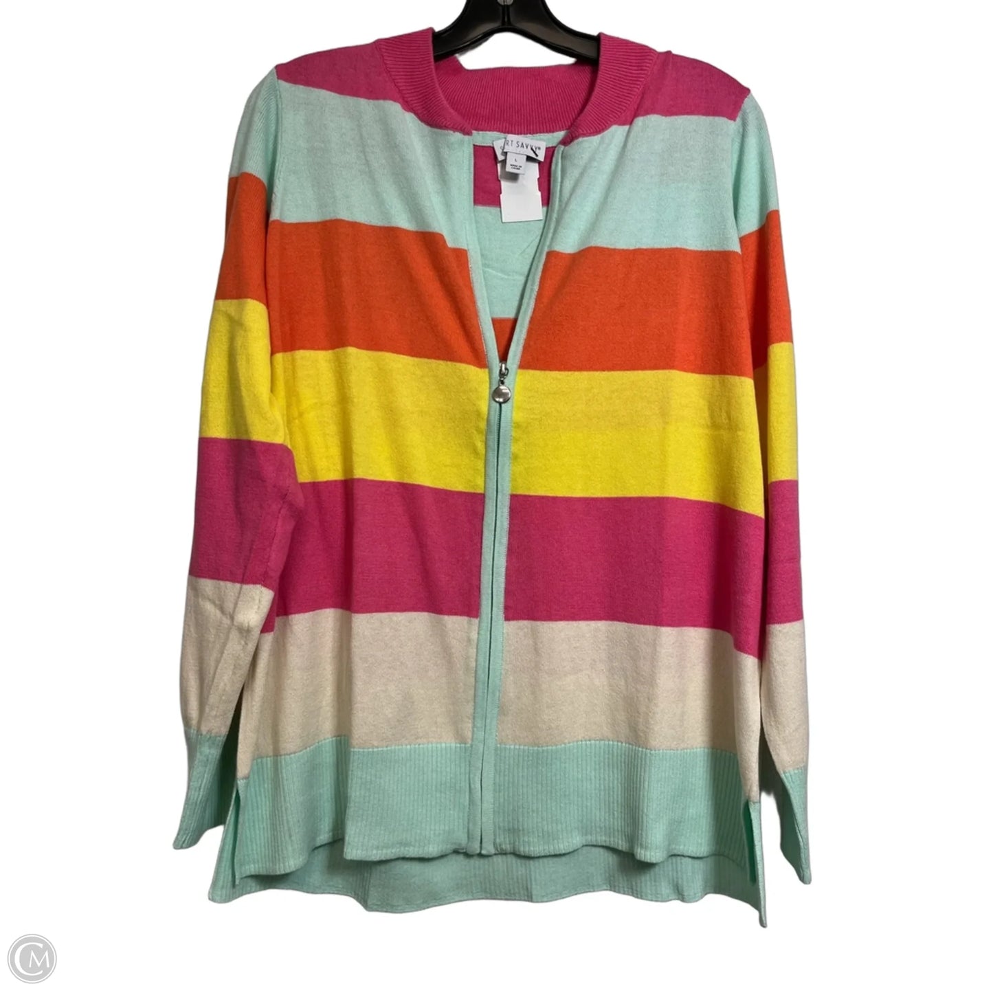 Cardigan By Clothes Mentor In Striped Pattern, Size: L