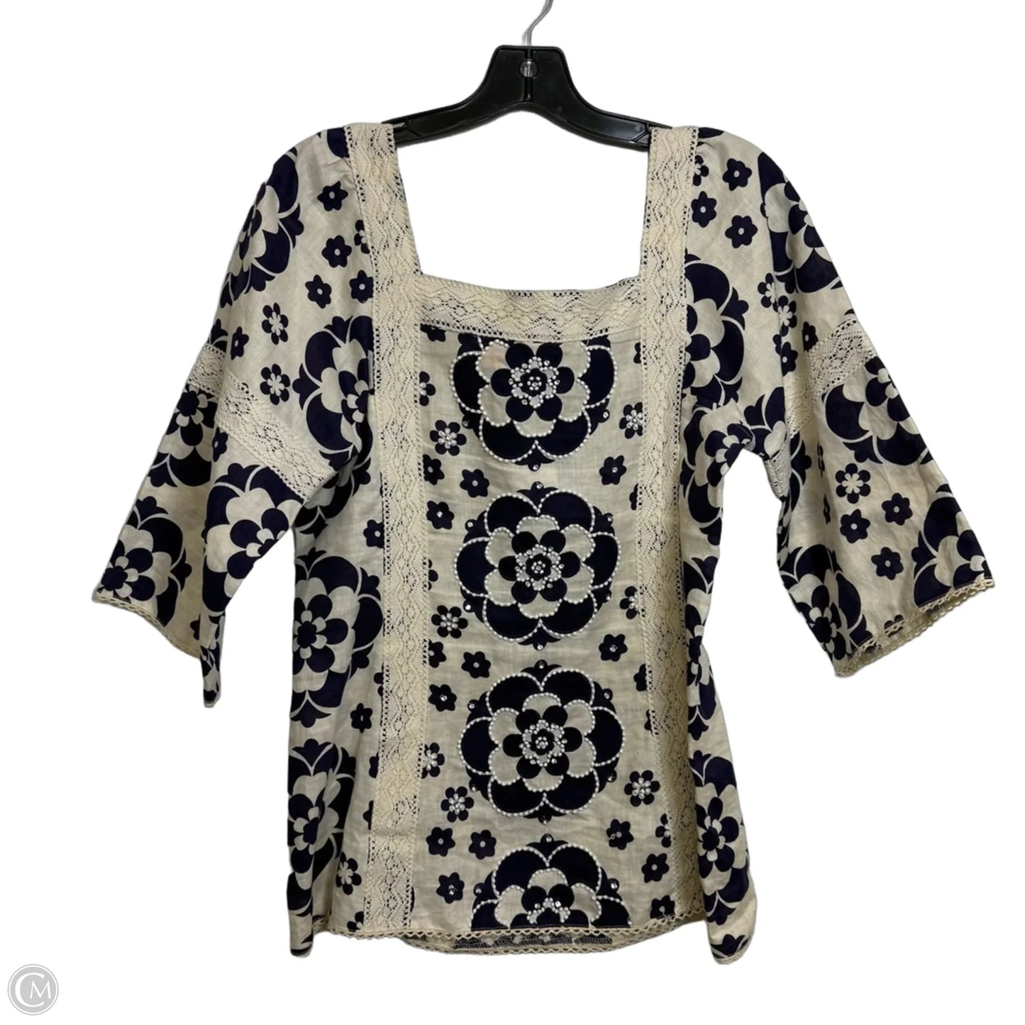 Top Short Sleeve Designer By Tory Burch In Navy, Size: 4