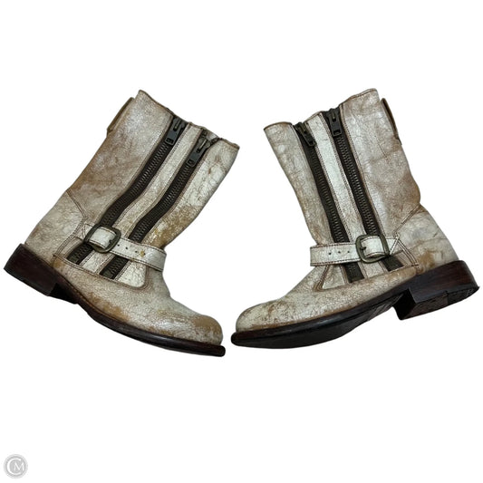 Double zip moto Boots Ankle Flats By Bed Stu In Cream, Size: 8
