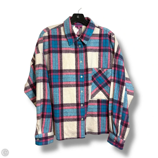 Top Long Sleeve Basic By Francesca's In Plaid Pattern, Size: M