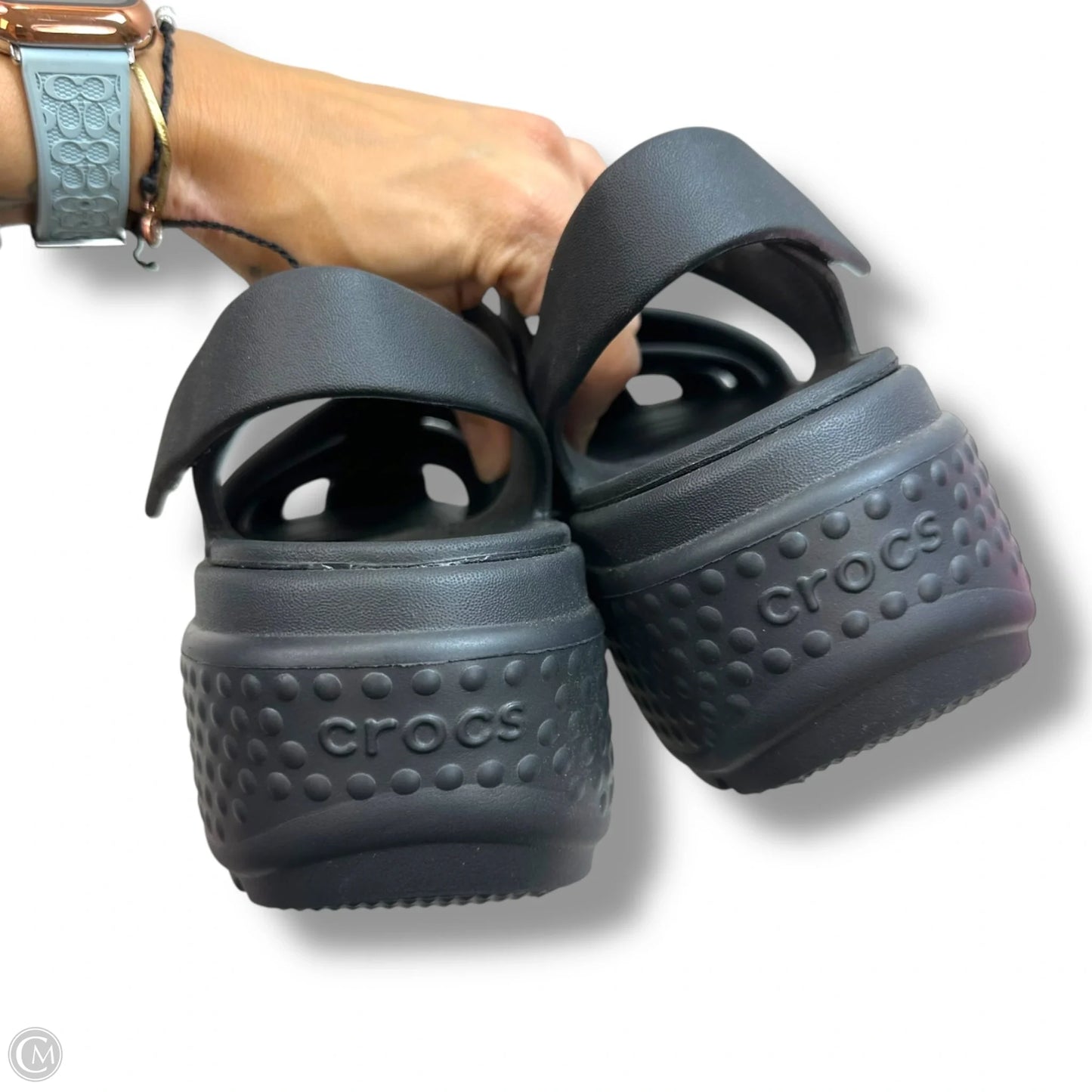 Sandals Heels Platform By Crocs In Black, Size: 9
