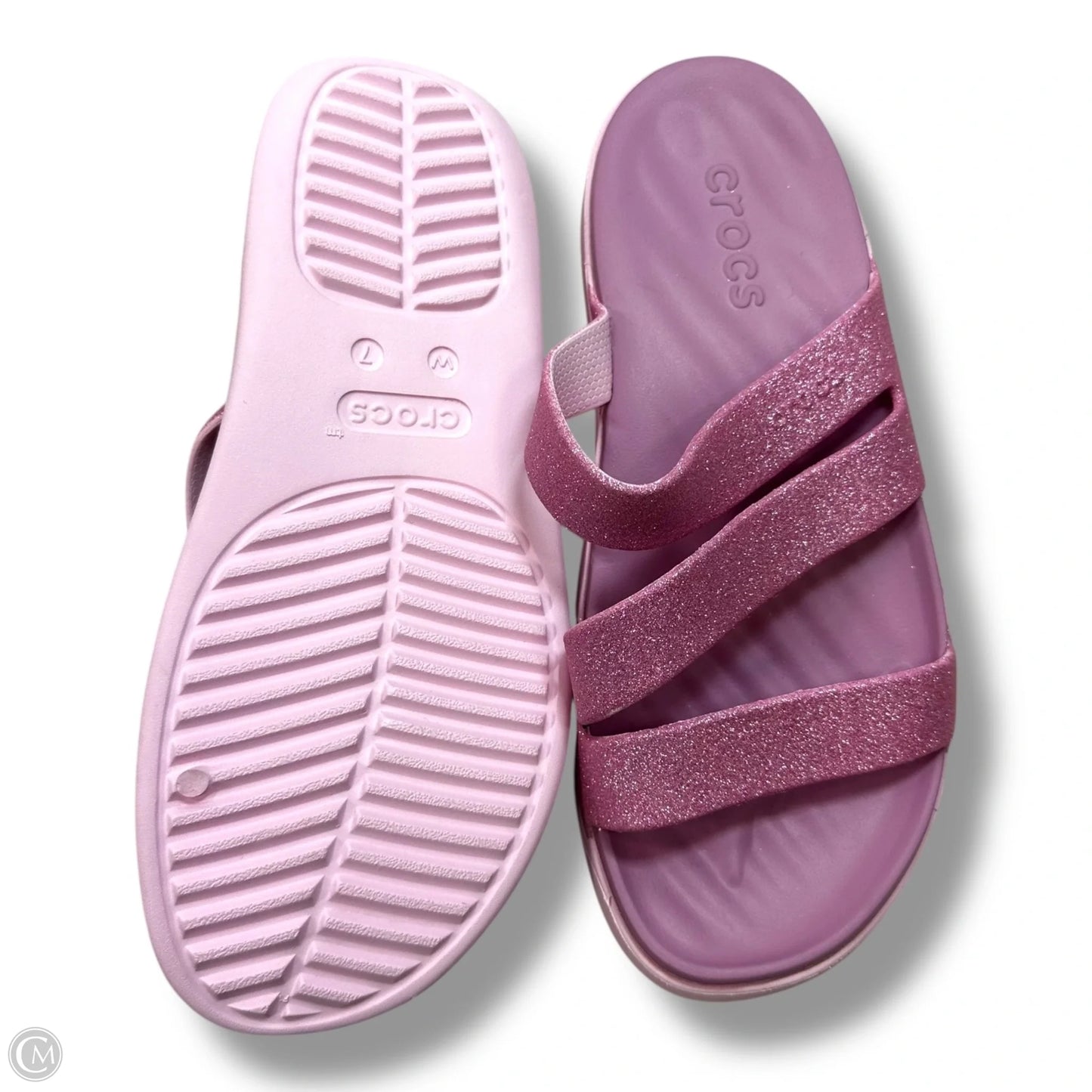 Sandals Flats By Crocs In Pink, Size: 7