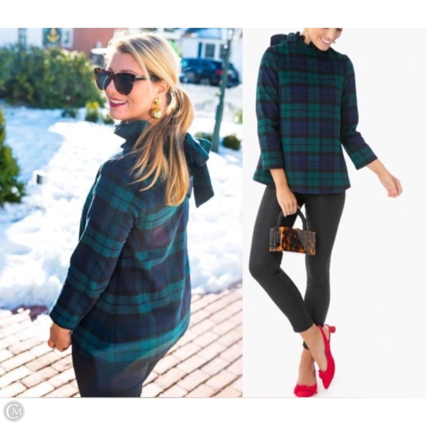 Blackwatch Plaid Faye Blouse Top Long Sleeve By Tuckernuck In Plaid Pattern, Size: S