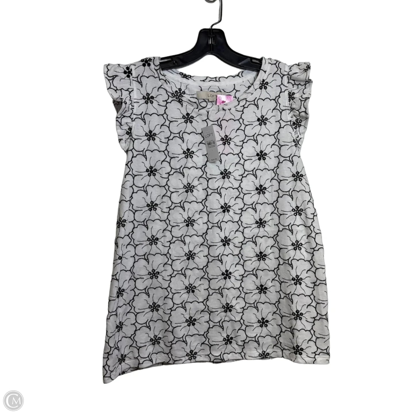 Top Short Sleeve By Loft In Black & White, Size: L