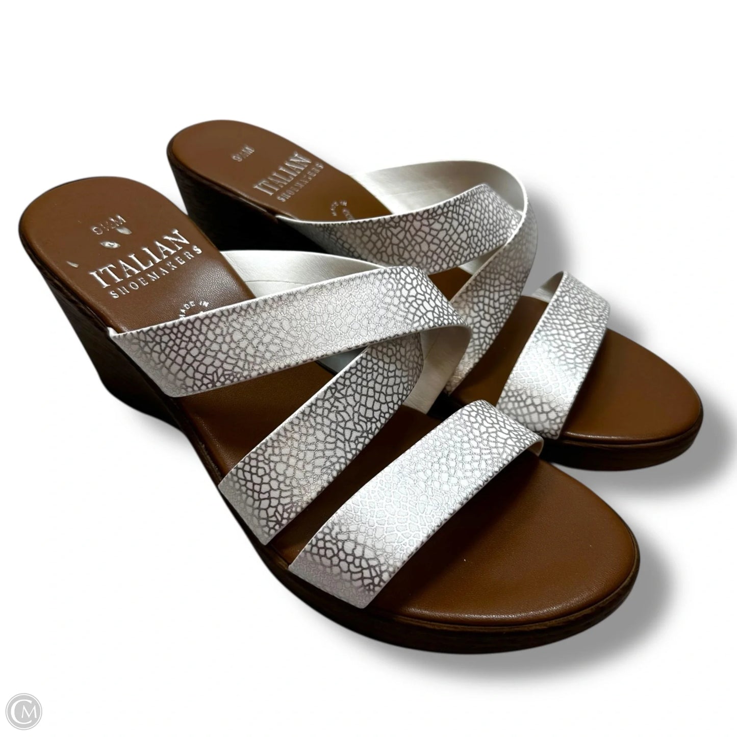 Sandals Heels Wedge By Italian Shoemakers In White, Size: 9.5