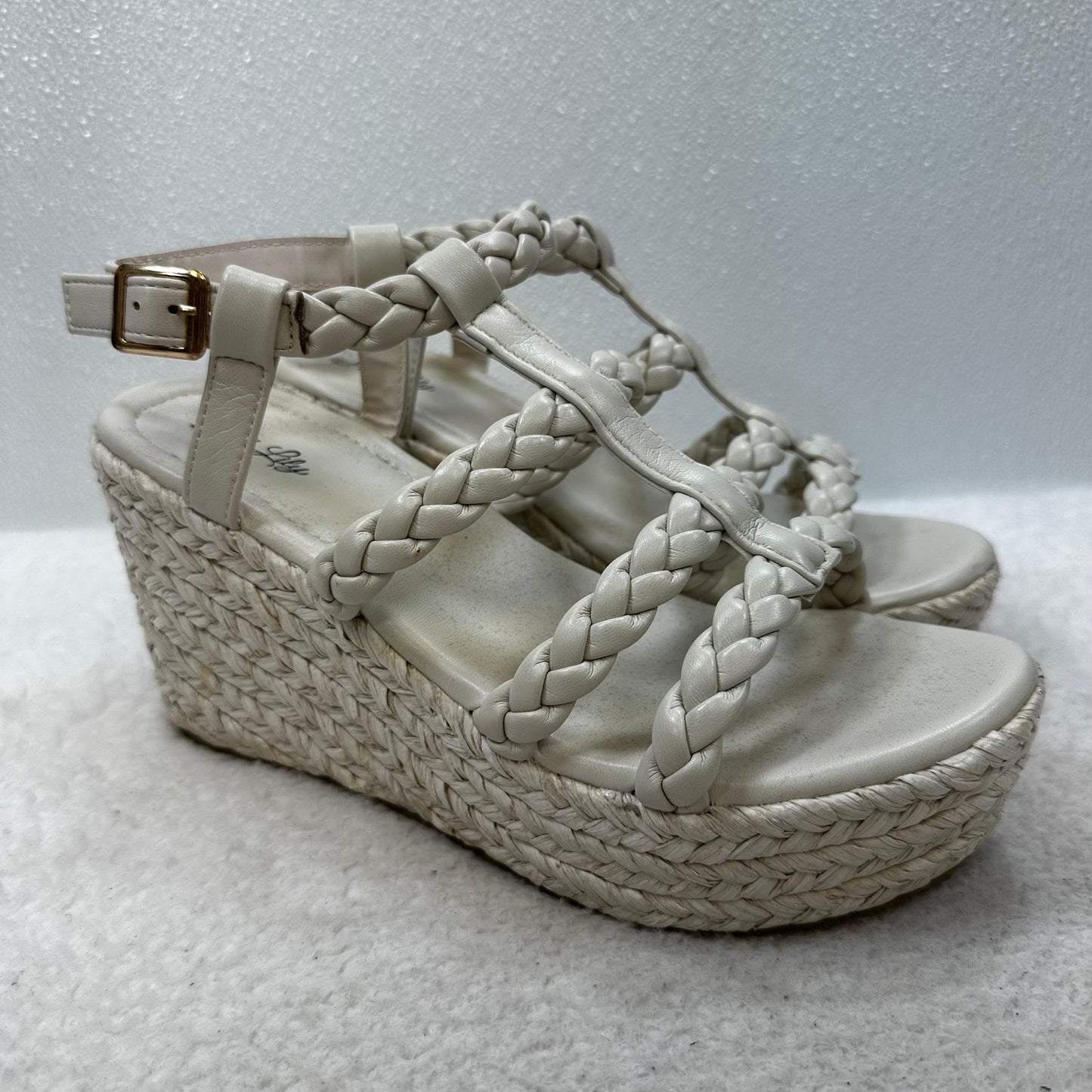 Sandals Heels Wedge By Pink Lily In Cream, Size: 10