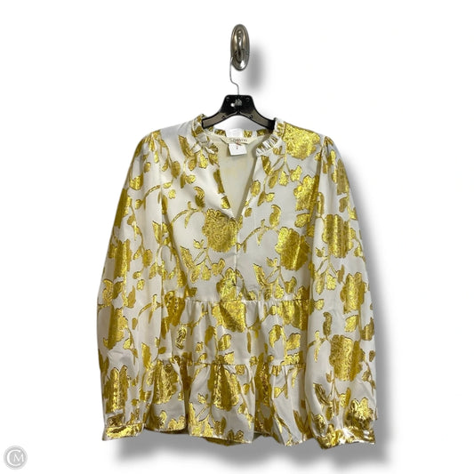 Blouse Long Sleeve By Clothes Mentor In Gold & White, Size: S