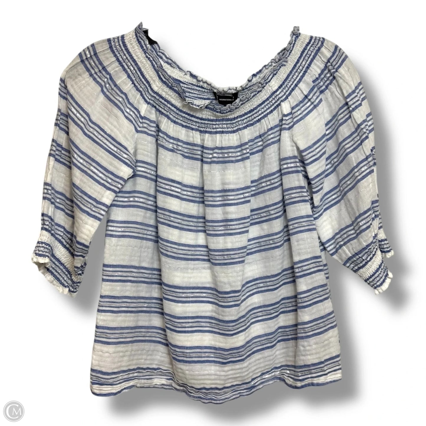 Top Short Sleeve By Inc In Blue & White, Size: M