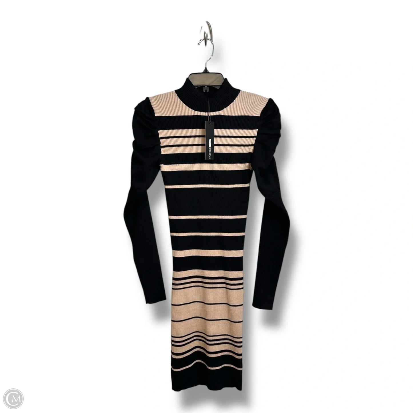 Dress Casual Midi By Fashion Nova In Black & Tan, Size: L