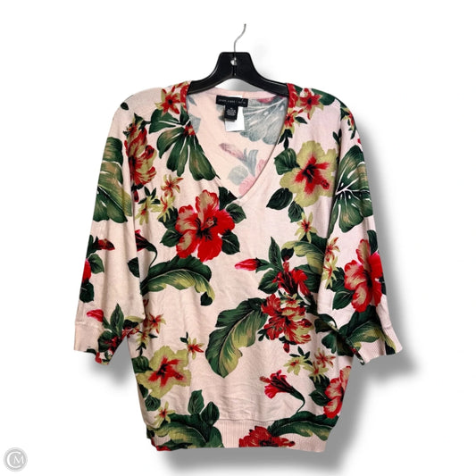 Sweater By Joan Vass In Floral Print, Size: Xl