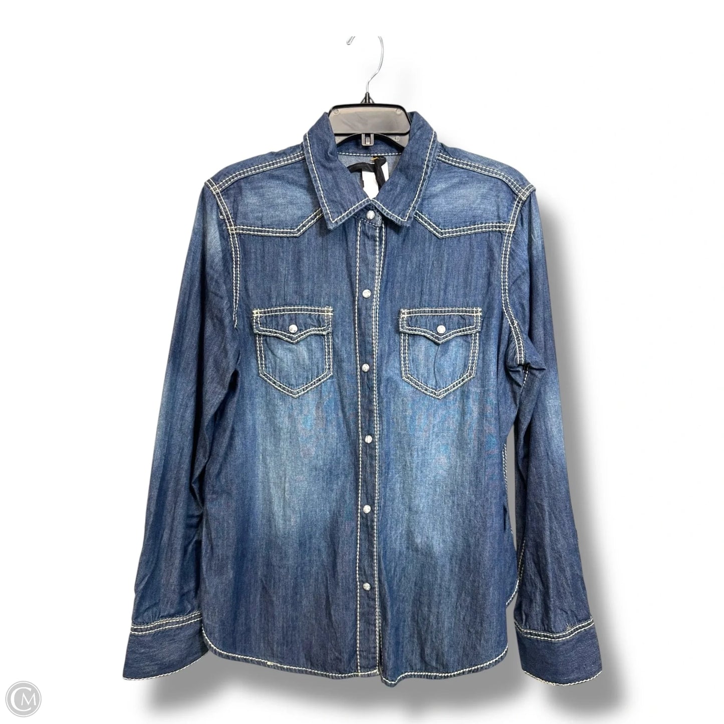 Top Long Sleeve By Seven 7 In Blue Denim, Size: Xl