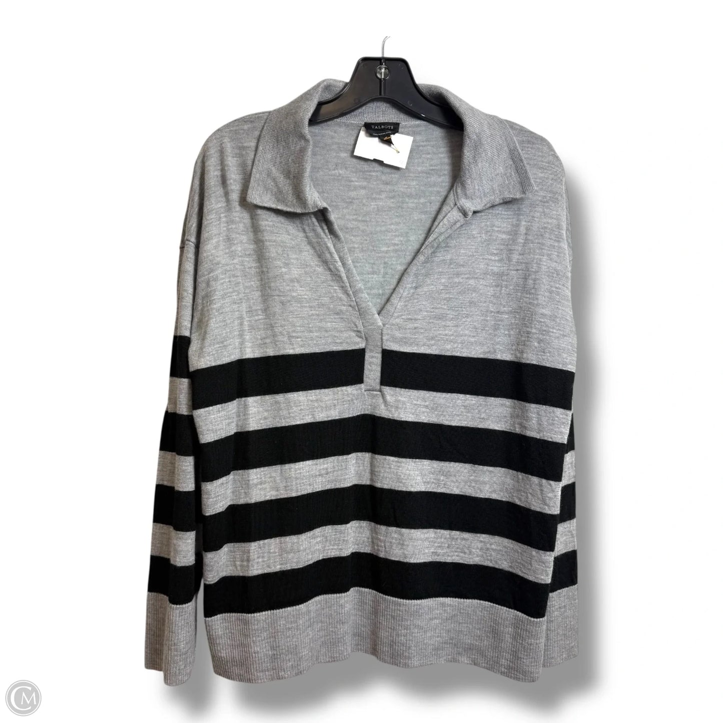 Wool Sweater By Talbots In Black & Grey, Size: L
