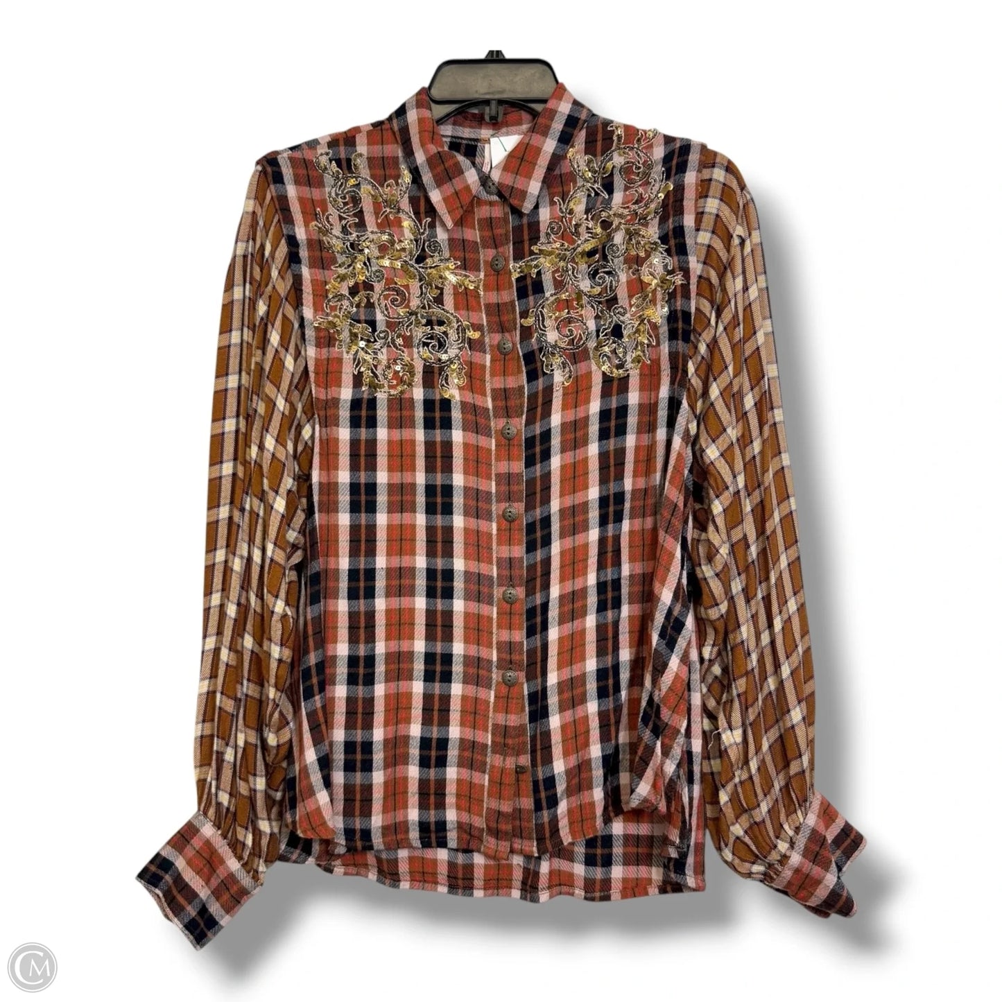 Top Long Sleeve By Free People In Plaid Pattern, Size: S