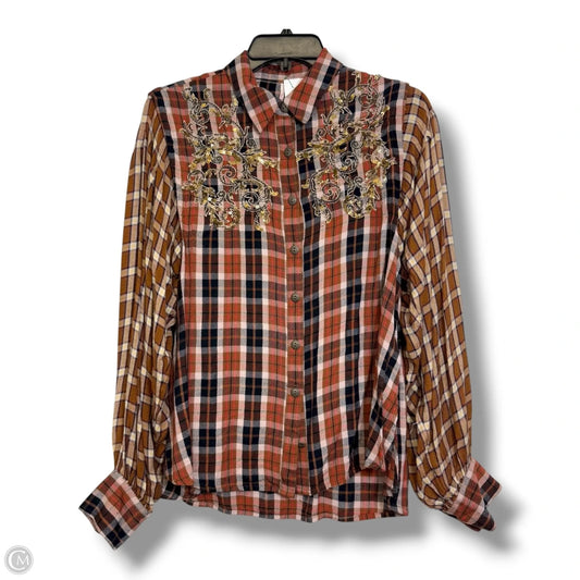 Top Long Sleeve By Free People In Plaid Pattern, Size: S