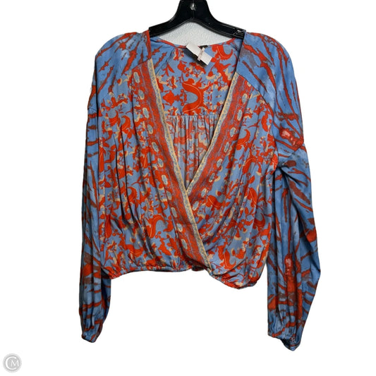 Top Long Sleeve By Free People In Blue & Red, Size: M