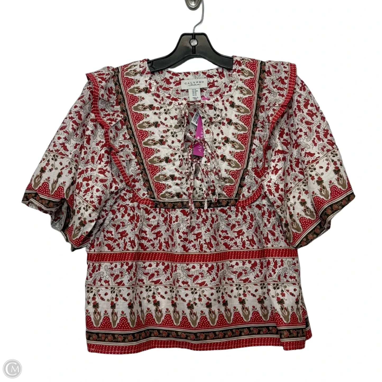Top Short Sleeve By Calypso St Barth In Red & White, Size: M