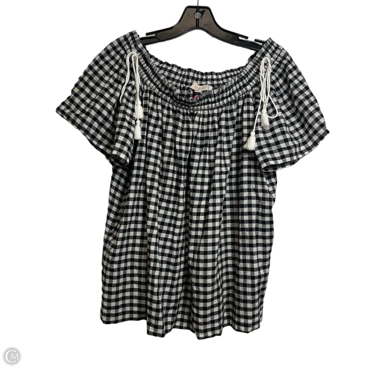 Top Short Sleeve By Loft In Checkered Pattern, Size: L