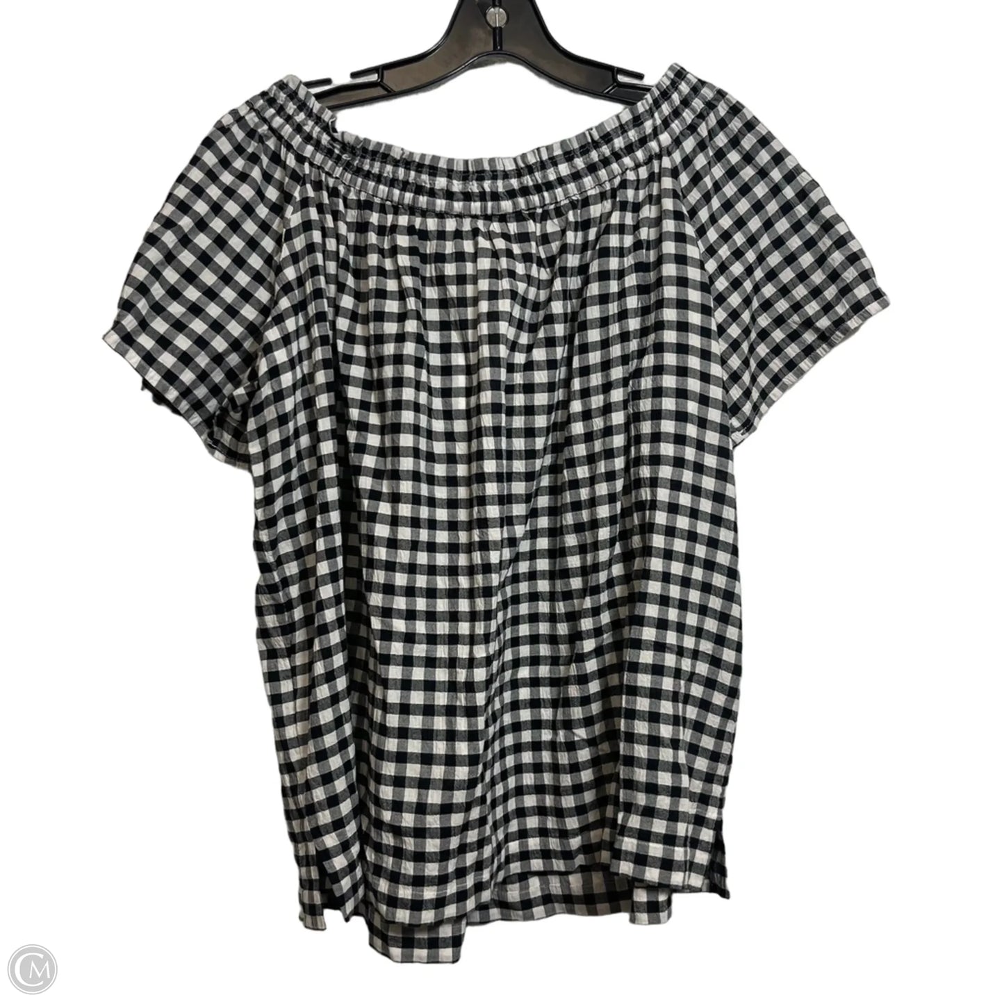 Top Short Sleeve By Loft In Checkered Pattern, Size: L