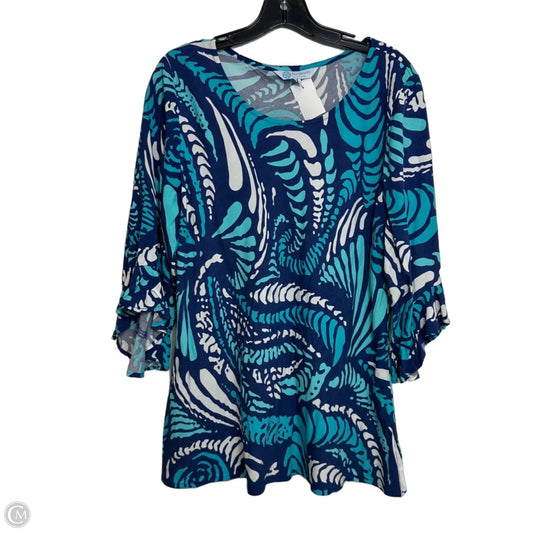 Top 3/4 Sleeve By Escapada Living In Blue & White, Size: L