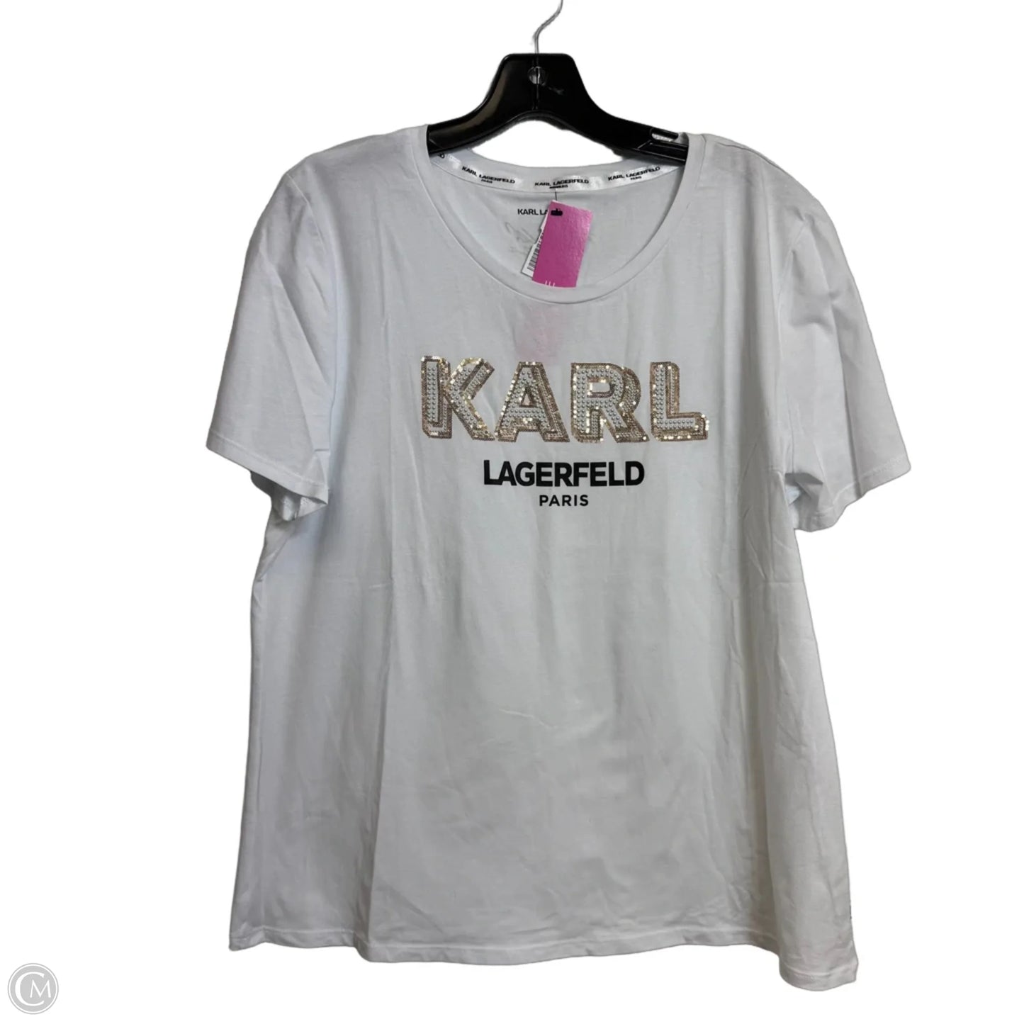 Top Short Sleeve Designer By Karl Lagerfeld In White, Size: L