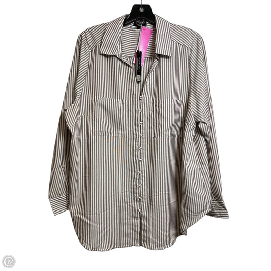 Top Long Sleeve By Velvet In Tan & White, Size: 1x