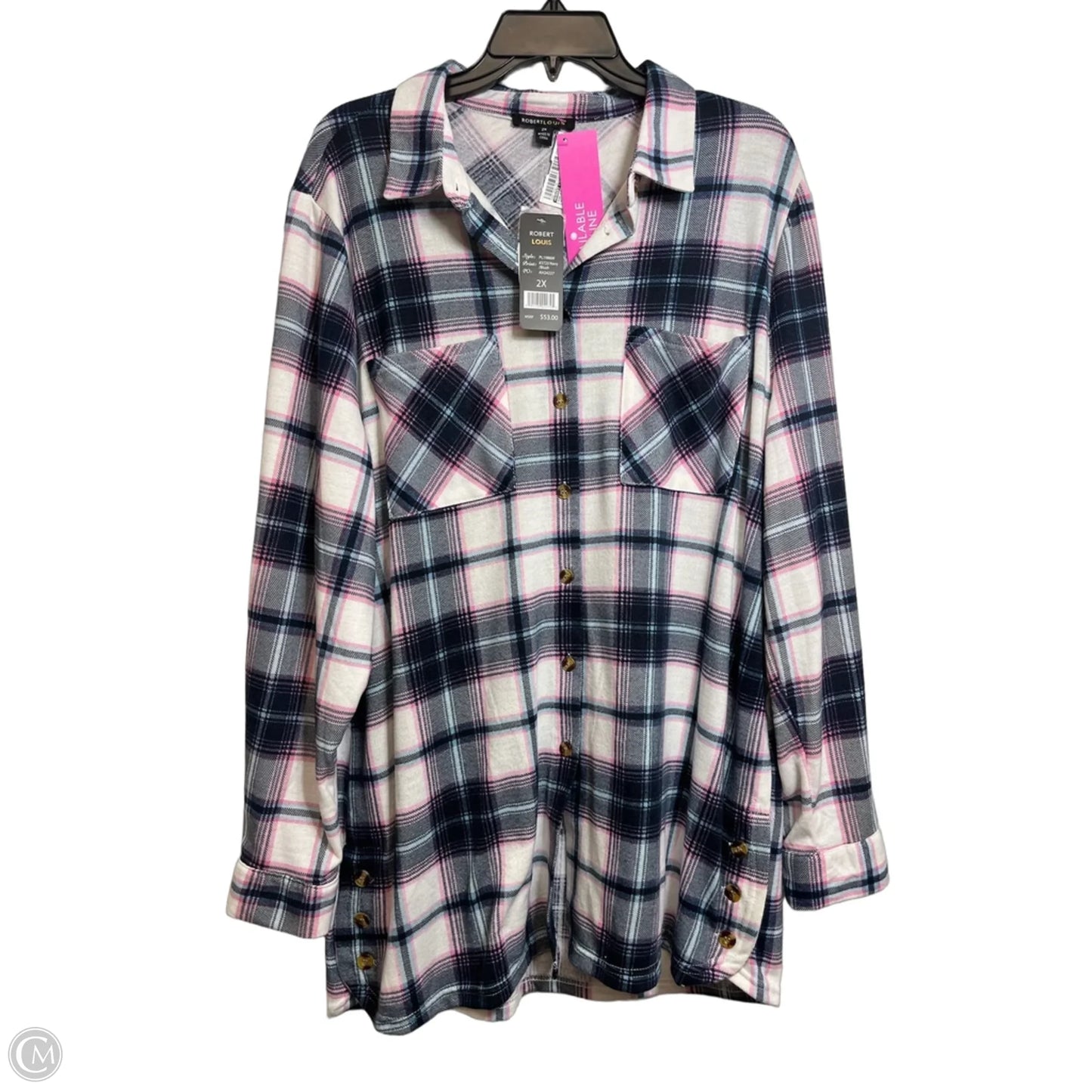 Top Long Sleeve By Robert Louis In Plaid Pattern, Size: 2x
