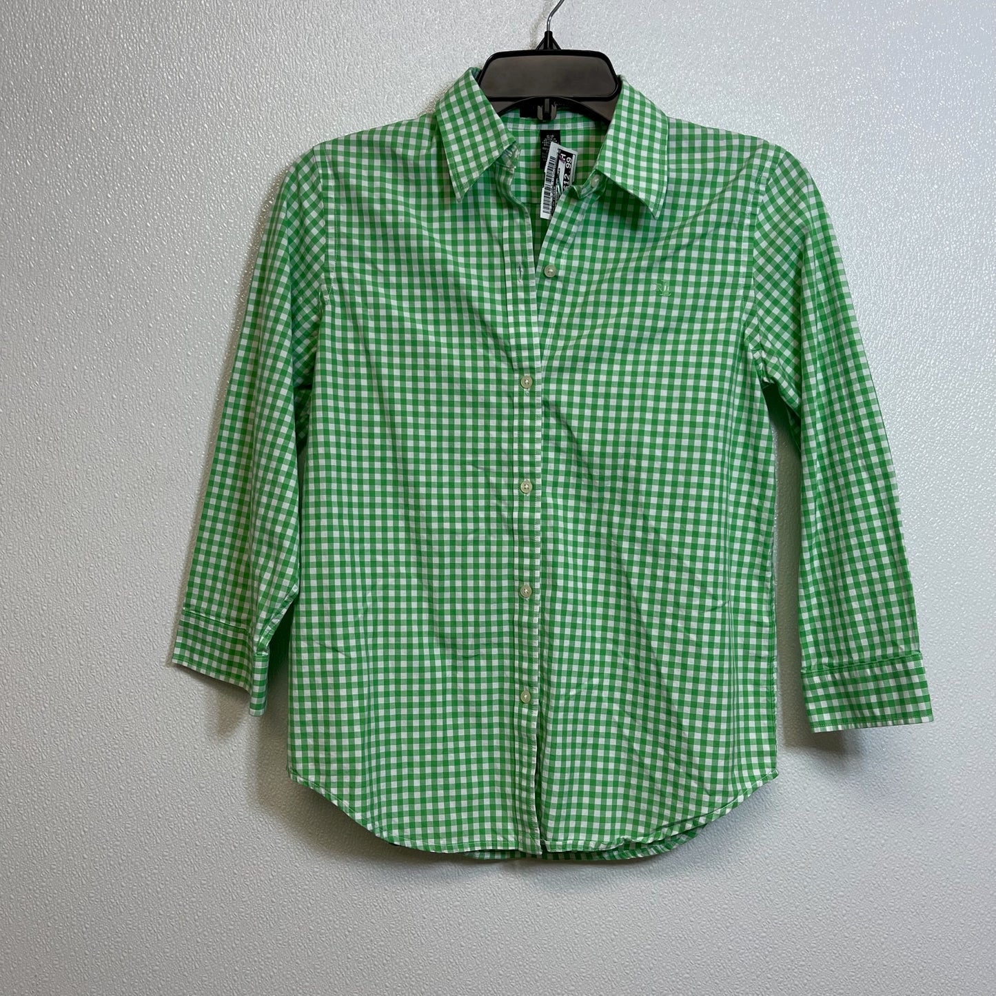 Top Long Sleeve Luxury Designer By Ralph Lauren In Green Plaid, Size: S