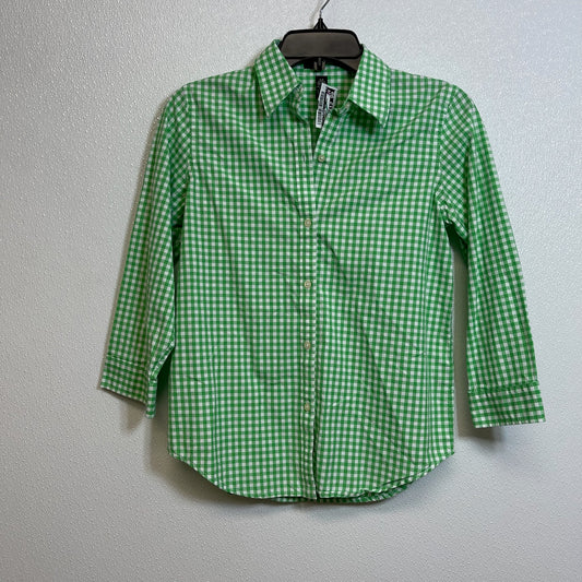 Top Long Sleeve Luxury Designer By Ralph Lauren In Green Plaid, Size: S