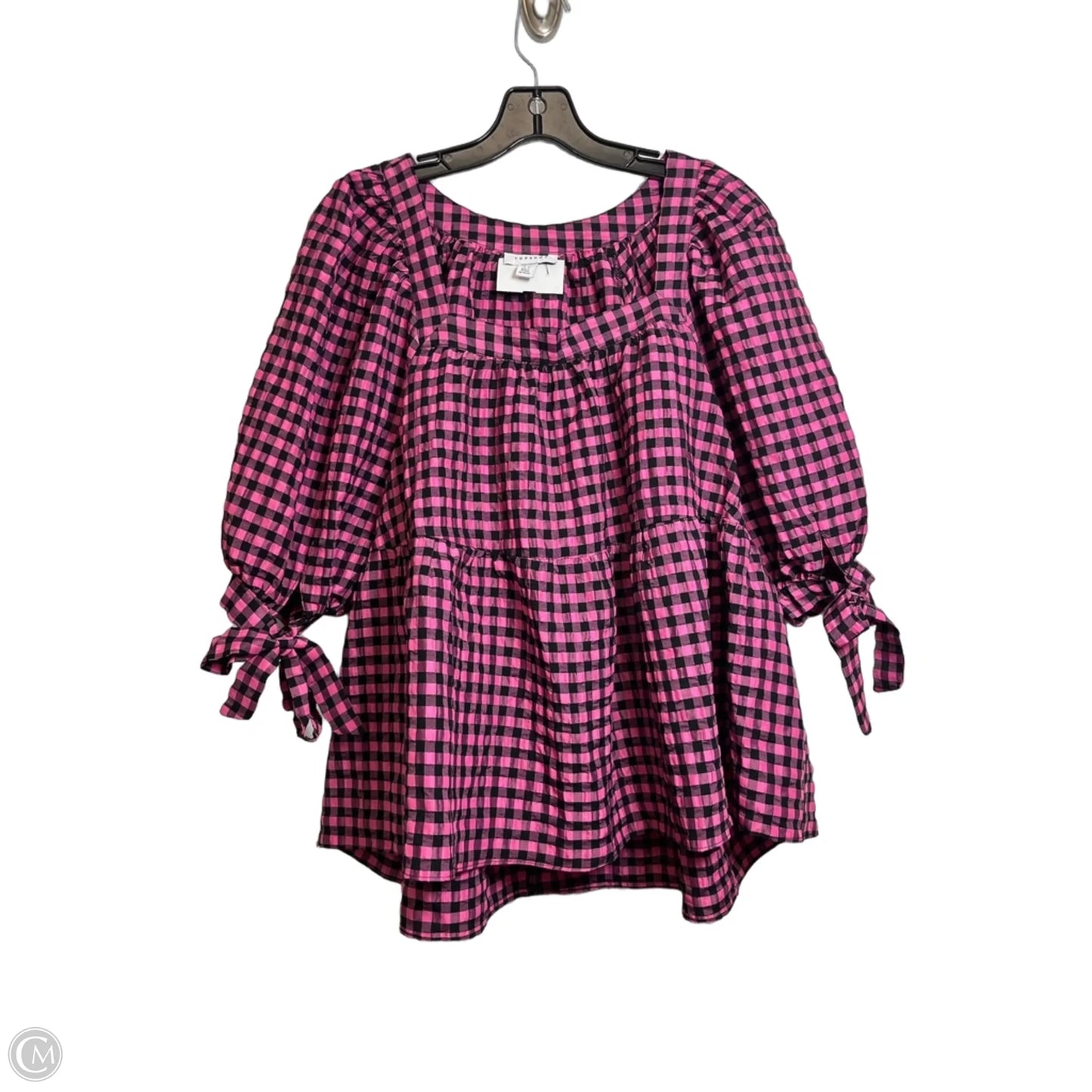 Top 3/4 Sleeve Basic By Top Shop In Plaid Pattern, Size: 10