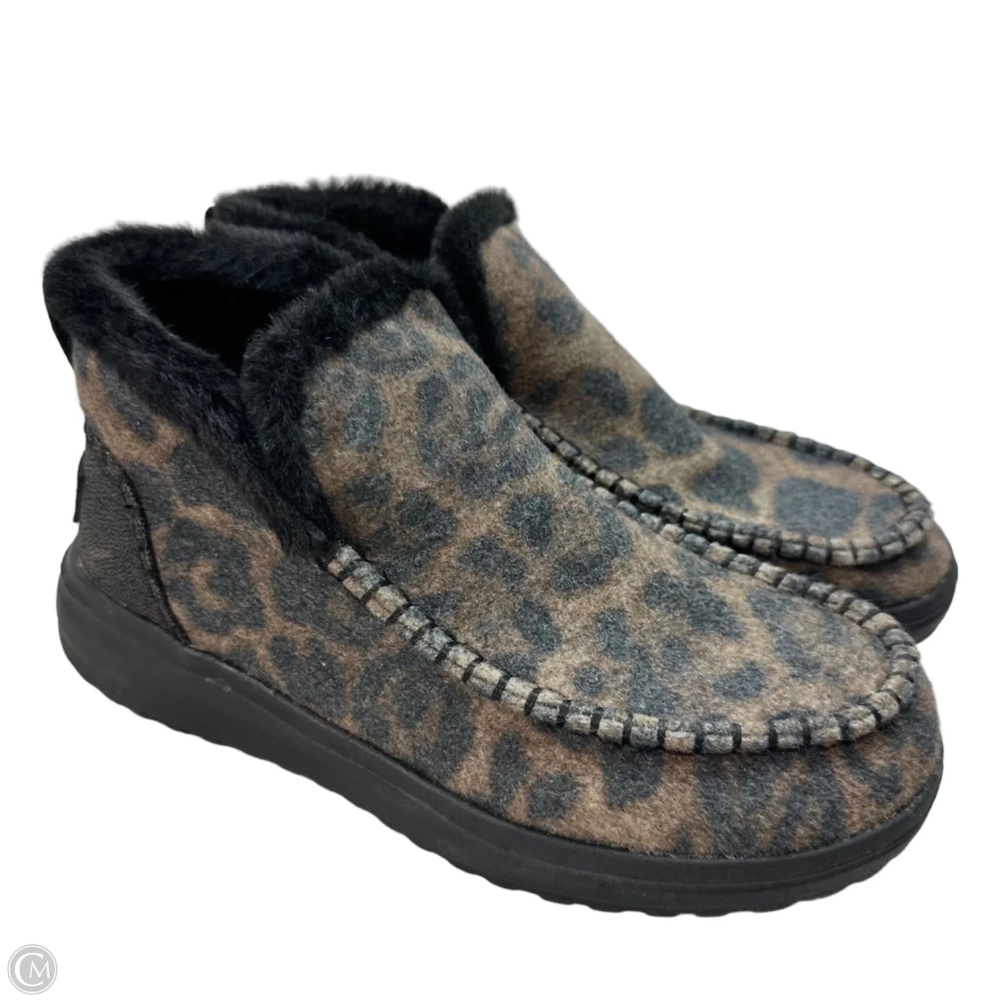 Boots Ankle Flats By Hey Dude In Leopard Print, Size: 8