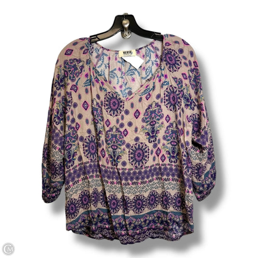 Top 3/4 Sleeve By Clothes Mentor In Purple & Tan, Size: M