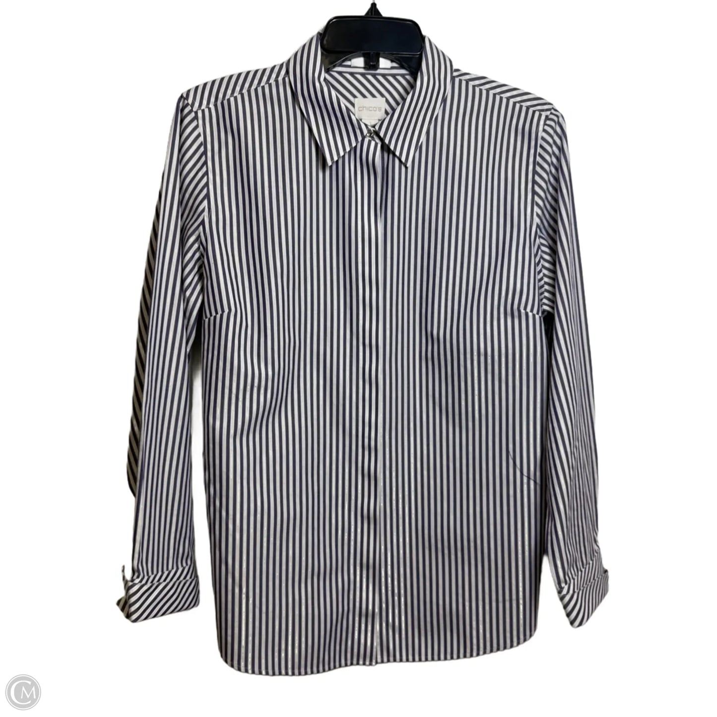 Blouse Long Sleeve By Chicos In Striped Pattern, Size: S