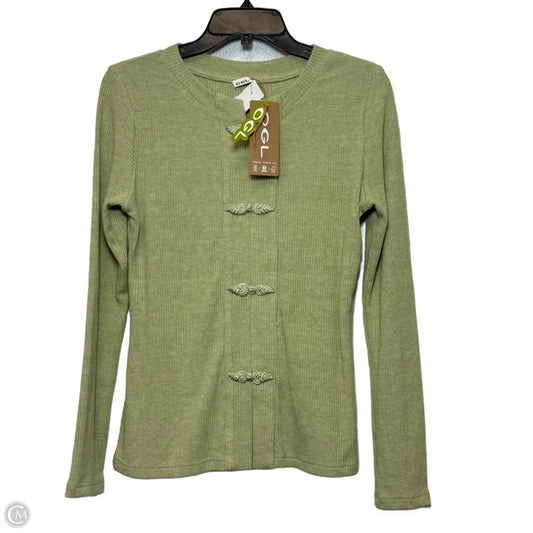 Ribbed Frog Button Round Neck Long Sleeve Top Limited Edition By OGL In Green, Size: M
