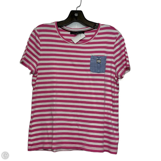Top Short Sleeve By Tommy Hilfiger In Pink & White, Size: L