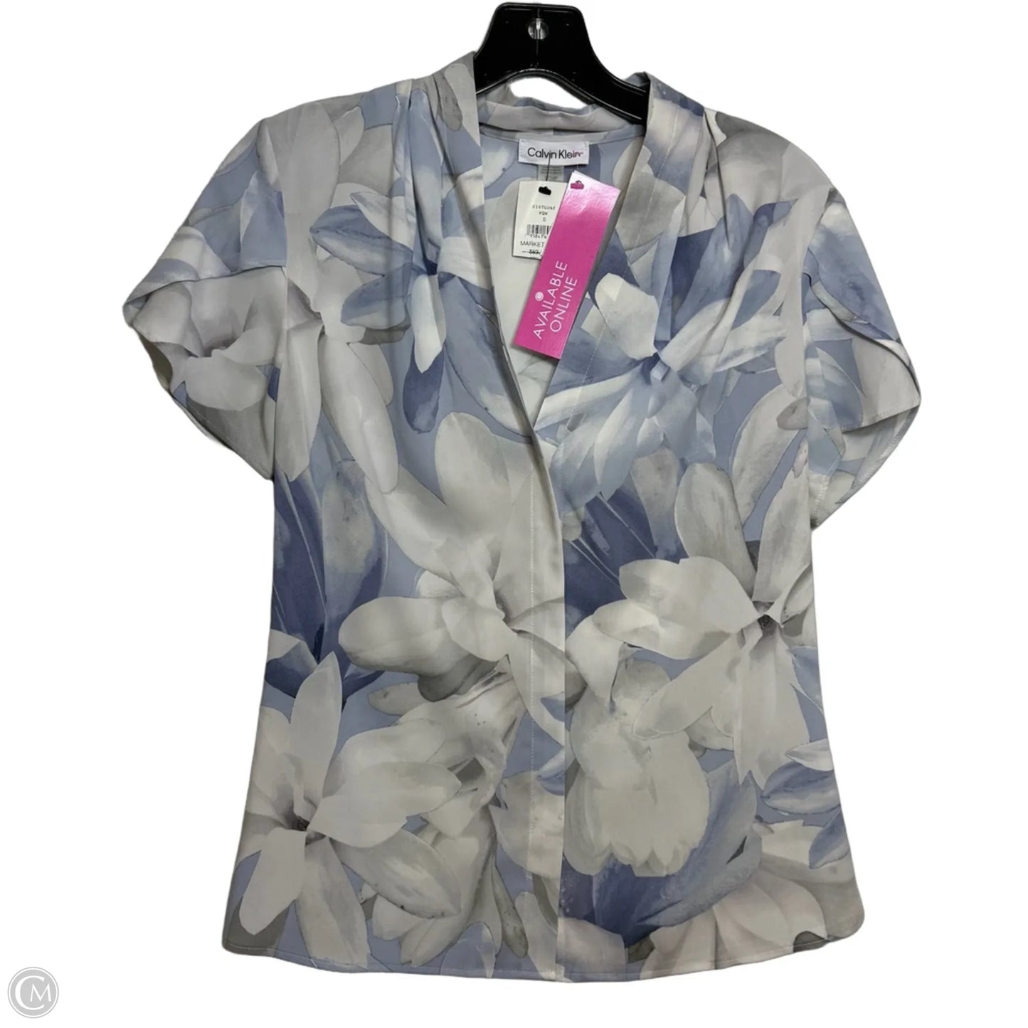 Top Short Sleeve By Calvin Klein In Blue & White, Size: S