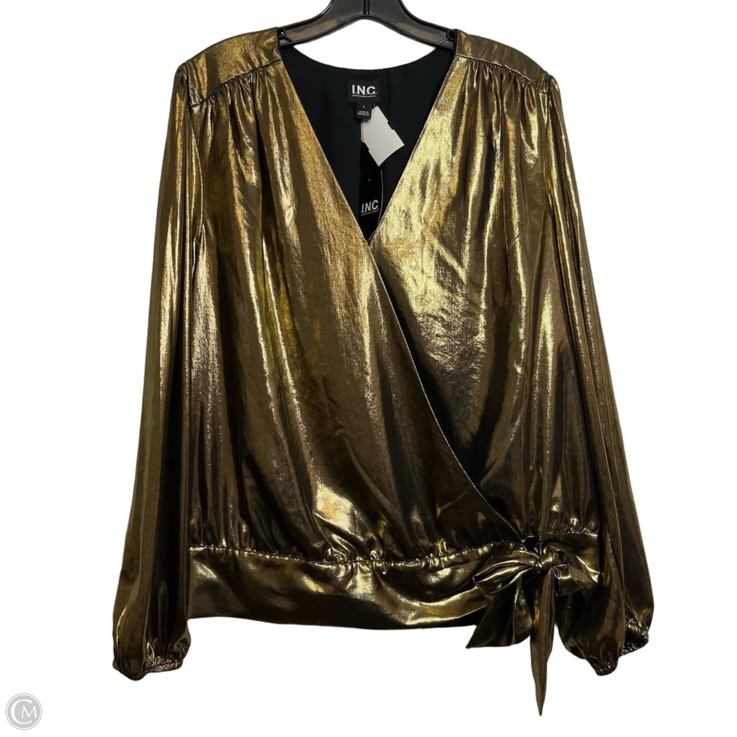Top Long Sleeve By Inc In Gold, Size: L