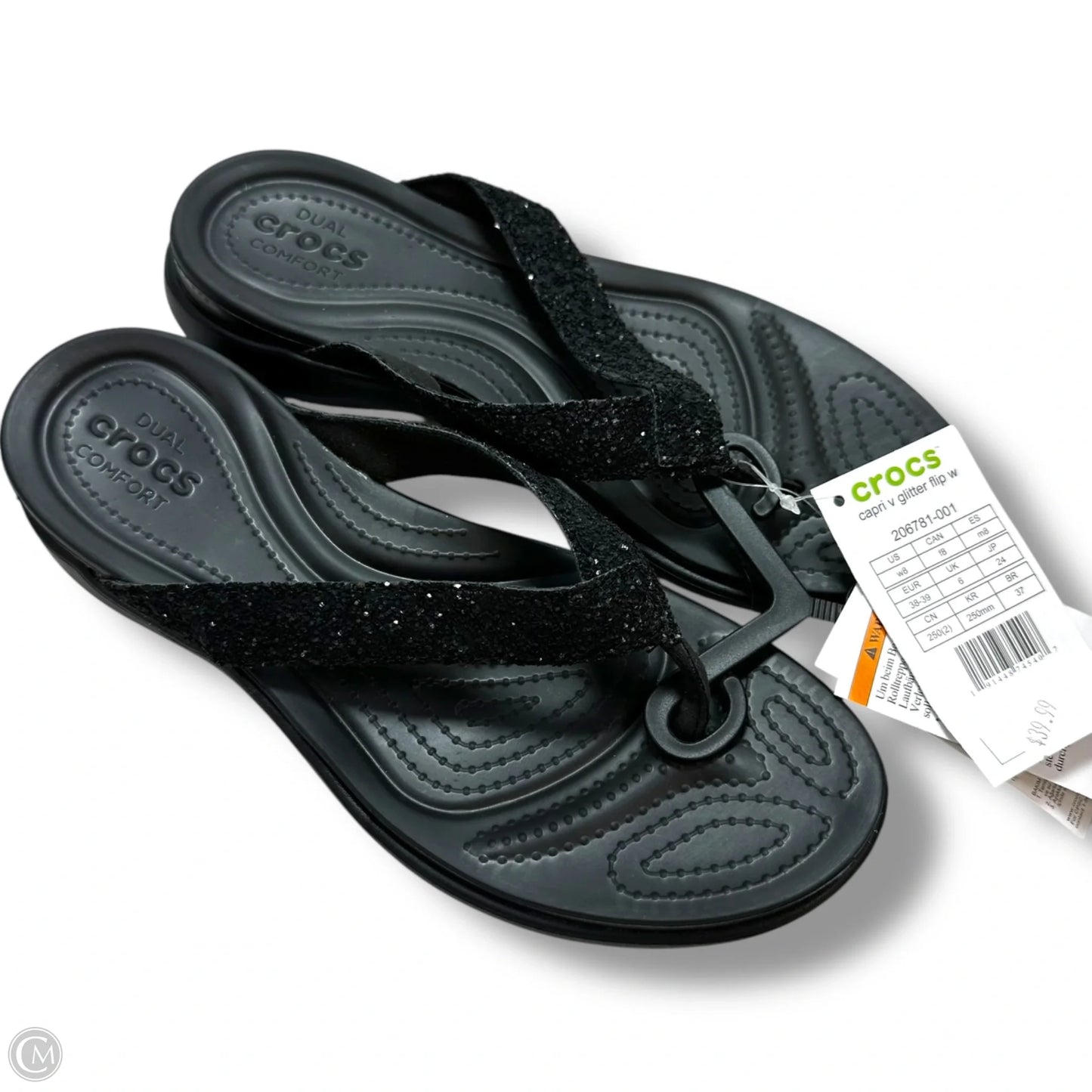 Sandals Flip Flops By Crocs In Black, Size: 8